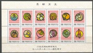 CHINA 2838a MNH LUNAR NEW YEAR SHEET OF 12 STAMPS 1992