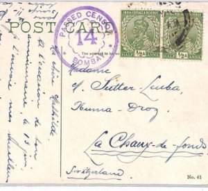 INDIA WW1 Postcard Bombay SUPERB *14* CENSOR Town Hall Postcard {samwells}PJ277