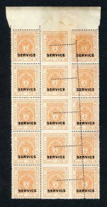 Bhopal SGO313c 1932 1/4a Orange Perf 13.5 MISPERF Block (no gum) (1)