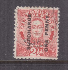 TONGA, 1895 ONE PENNY on 2 1/2d. Vermilion, used.