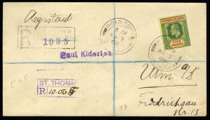 Leeward Islands 40, 1905 Edward 5sh on registered cover to Germany