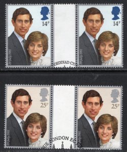 Thematic stamps GREAT BRITAIN 1981 WEDDING sg.1160/1 in gutter pairs used