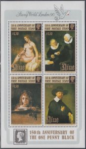 NIUE Sc# 586a-d CPL MNH SET SOUVENIR SHEET 150th ANN of 1st POSTAGE STAMP