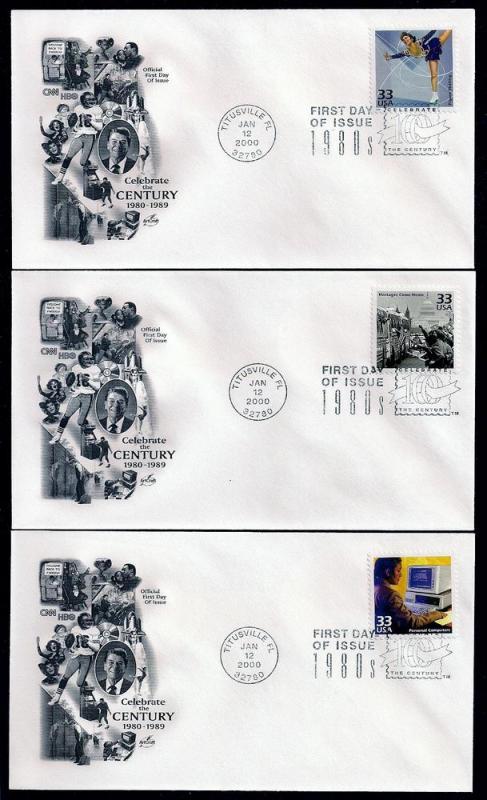 UNITED STATES FDCs (15) 32¢ Celebrate Century 1980s Artcraft