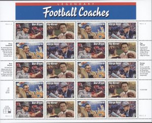 1997 US Scott #3143 - 3146 32¢ Football Coaches Sheet of 20 MNH