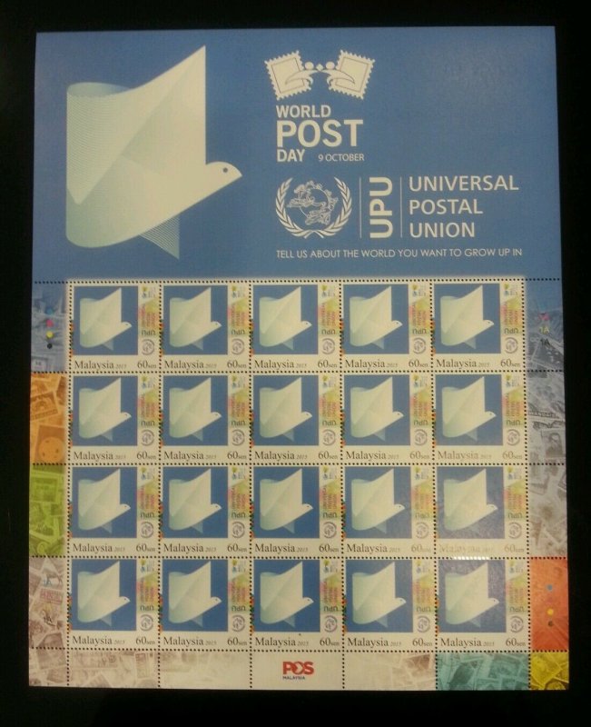 Malaysia World Post Day 2015 UPU Universal Postal Union Bird Dove (sheetlet) MNH