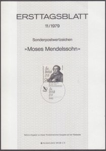 GERMANY (BERLIN) Sc #9N429 1st DAY CARD: MOSES MENDELSSOHN, PHILOSOPHER