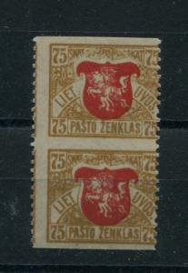 LITHUANIA 57 MNH PAIR IMPERF BETWEEN-