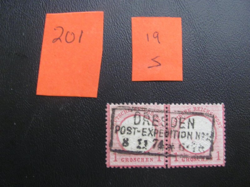 Germany 1872 USED SIGNED PFENNINGER MI. 19 PAIR SC 17 FINE 25 EUROS (201)