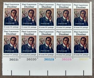 United States #1554 10c Paul Laurence Dunbar MNH plate block of 10 (1975)