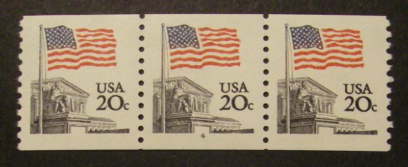 Scott 1895a, 20 cent Flag, PNC3 #4, MNH Coil Beauty, P.O. FRESH, CV $110