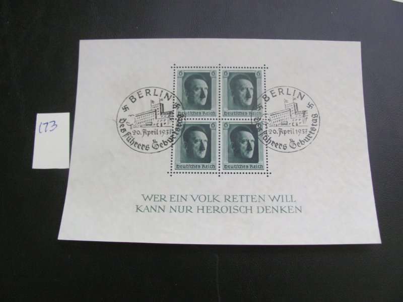 GERMANY 1937 USED SC B102 SS XF 16 EUROS (173) NICE