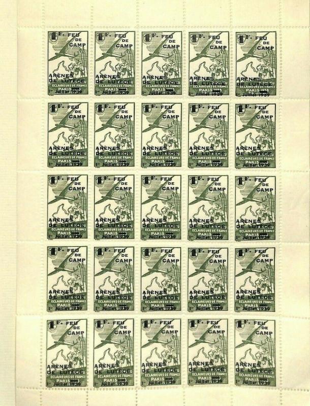 FRANCE Scouts Stamps Overprints Sheet x25 1939 {samwells-cover} MS3648