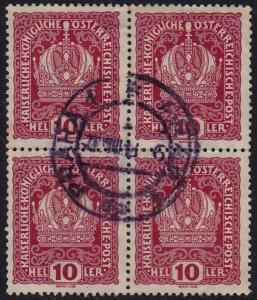 Austria - 1916 - Scott #148 - used block of 4 - Austrian Crown