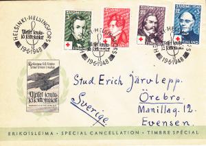 Finland 1948 Cover to Sweden Sc #B87-#B90 Cancell Helsinki 19-6-1948 Music Fe...