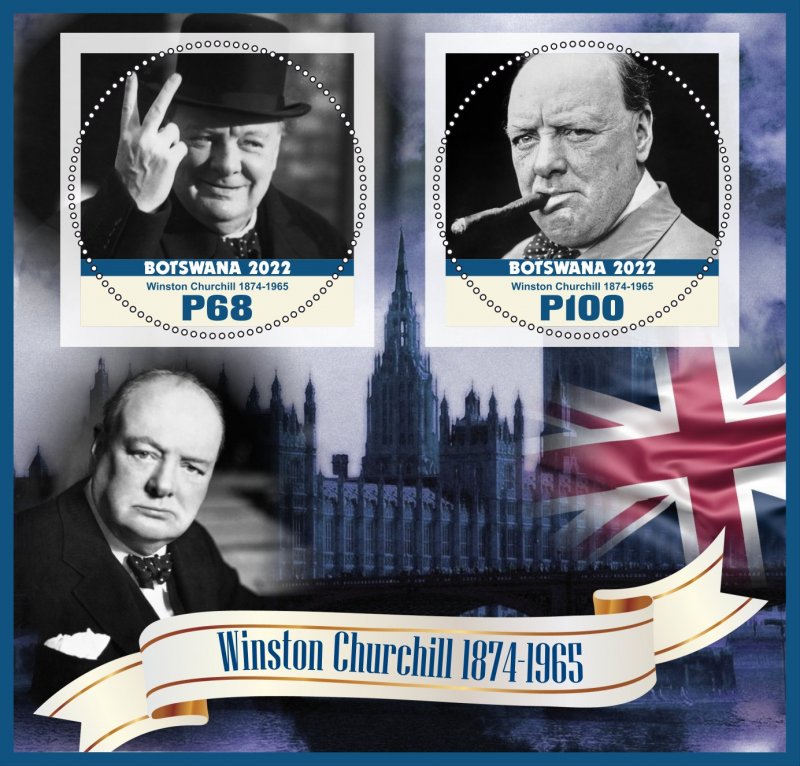 Stamps. Famous People,Winston Churchill Botswana 2022 year 1+1 sheets