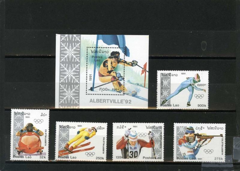 LAOS 1991 WINTER OLYMPIC GAMES ALBERTVILLE SET OF 5 STAMPS & S/S MNH