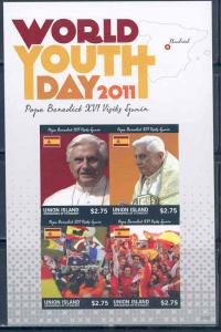 UNION ISLAND POPE BENEDICT XVI  VISIT TO SPAIN  YOUTH DAY  SHEET IMPERF  MINT NH