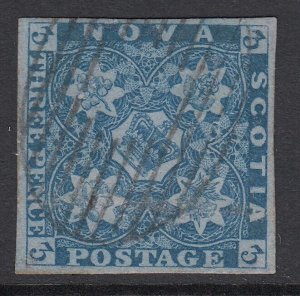 SG 4 Nova Scotia 1851-60. 3d pale blue. A very fine used 4 margin example CAT £1