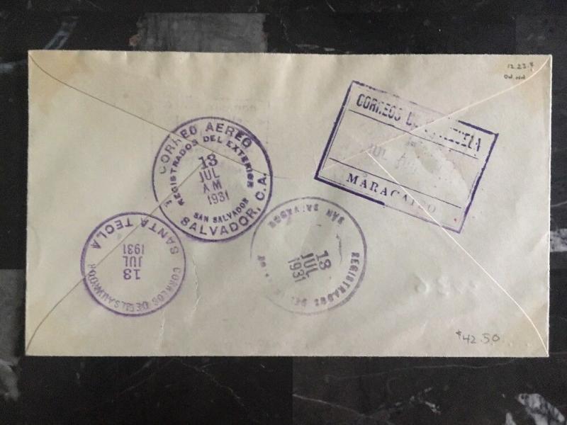 1931 Salvador first flight Registered cover FFC To Maracaibo Venezuela