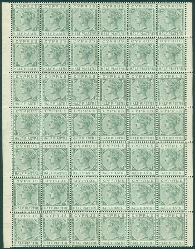 CYPRUS : 1883. Stanley Gibbons #16a Mint. Part pane of 42. PO Fresh, Perfect Gum 