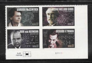 SCOTT  3906-09  AMERICAN SCIENTISTS  37¢  PLATE BLOCK  MNH  SHERWOOD STAMP