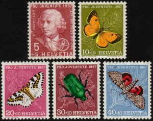 ✔️ SWITZERLAND 1957 - CHILD WELLFARE BUTTERFLY - SC. B267/B271 ** MNH OG [SW648]