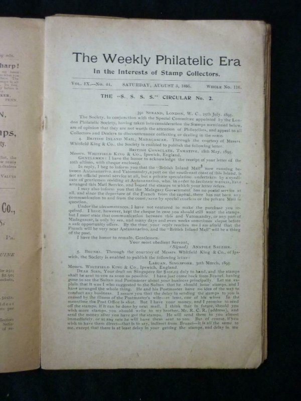 7 WEEKLY PHILATELIC ERA USA JOURNALS by WW JEWETT No's 35 37 44-47