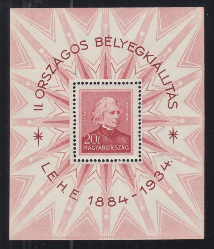 Hungary Sc 486 MNH. 1934 Composer Franz Liszt Souvenir Sheet