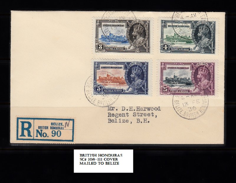 BRITISH HONDURAS SC# 108-111 COVER TO BELIZE - SEE PICTURE