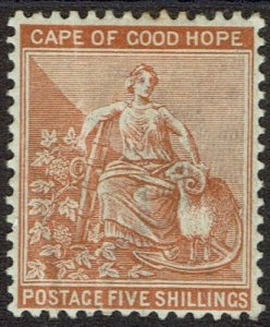 CAPE OF GOOD HOPE 1893 HOPE SEATED 5/- BROWN ORANGE WMK ANCHOR  