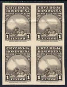 Honduras 1945 Red Cross 1c imperf proof block of 4 in gre...