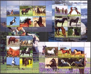 Congo 2012 Horses (I) 4 sheets MNH Cinderella {s043}