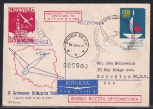 Poland 1963 Sc 1133 Red Cross Centenary Air Mail Glider CDS Postal Card Dogs