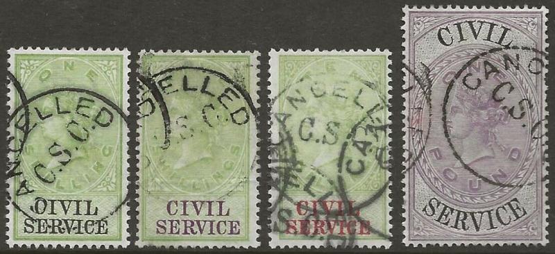 GB Great Britain 1881 Revenue CIVIL SERVICE 4 values Fine Used