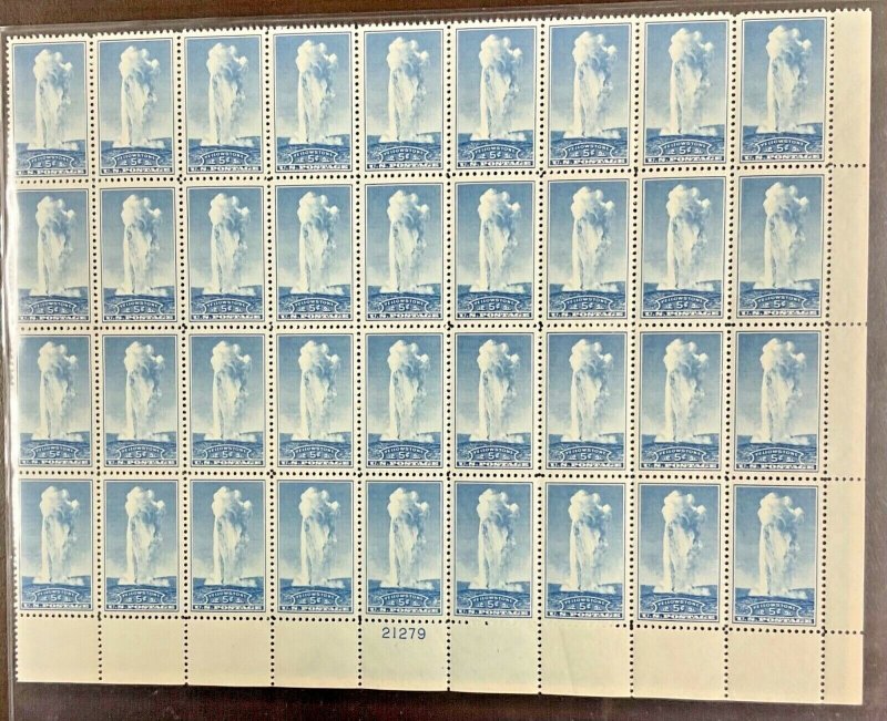 744 Yellowstone, Old Faithful  National Parks MNH 5 c Partial Sheet of 36  1934 