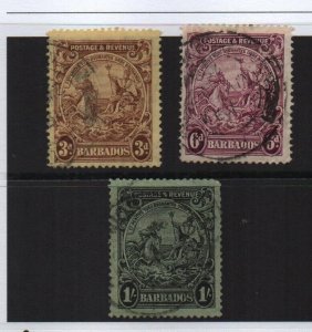 Barbados 1925 SG234, SG236, SG237 - all used