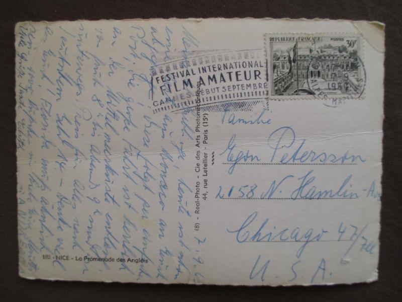 1960 France To USA Postcard With Cannes Amateur Film Festival Cancel (VV107)