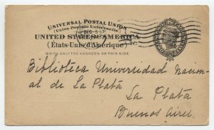 1907 UX16 2ct black liberty postal card DC to Argentina [y6760]