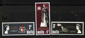 Malta-Sc#378-80- id10-unused VLH set-QEII visit-1967-