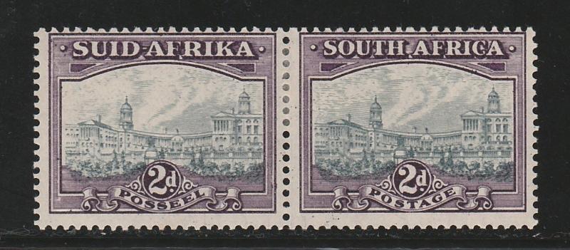 SOUTH AFRICA 1933 UNION BUILDING 2D PAIR HYPHENATED GREY AND DULL PURPLE