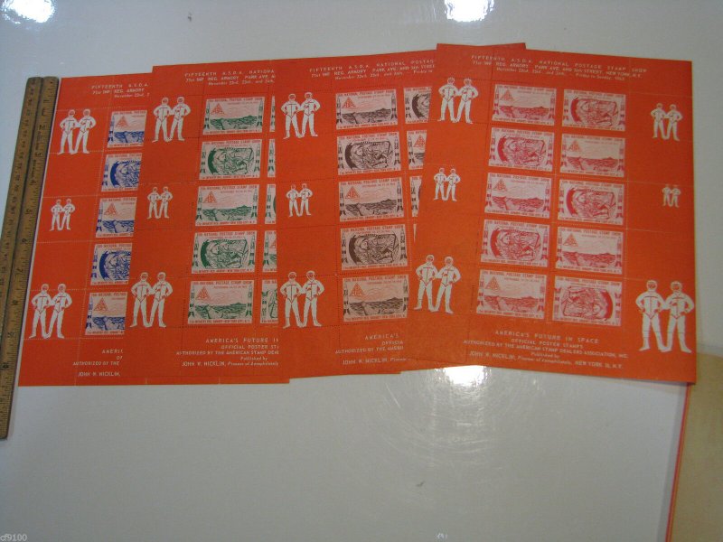 Set of 4 Colors Poster Stamp Sheets 1963 ASDA A.S.D.A. Stamp Show NYC Space MNH