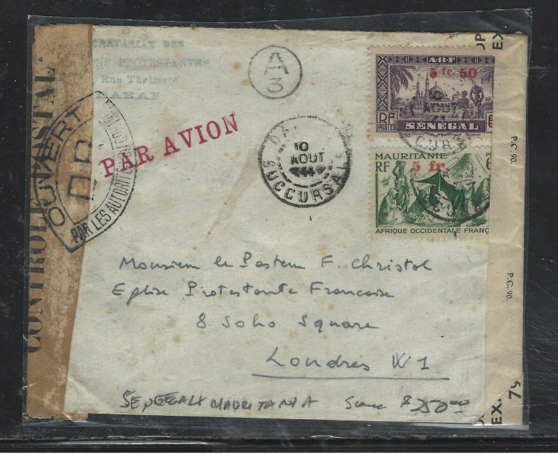 SENEGAL+ FR OCC AFRIQUE (P1708BB) 2 COUNTRY COMBINATON COVER CENSOR TO ENGLAND