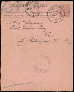 Austria Empire 1901 Rohrpost Pneumatic Mail Postal Stationery Kartenbrief G66992