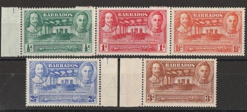 BARBADOS 1939 Tercentenary set ½d-3d. MNH **, all marginal.