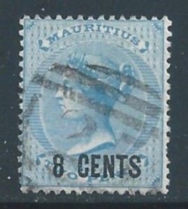 Mauritius #52 Used 2p Queen Victoria Surcharged 8 Cents