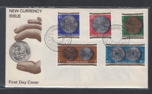 Papua New Guinea #410-14 (1975 New Coinage set) unaddressed cachet FDC