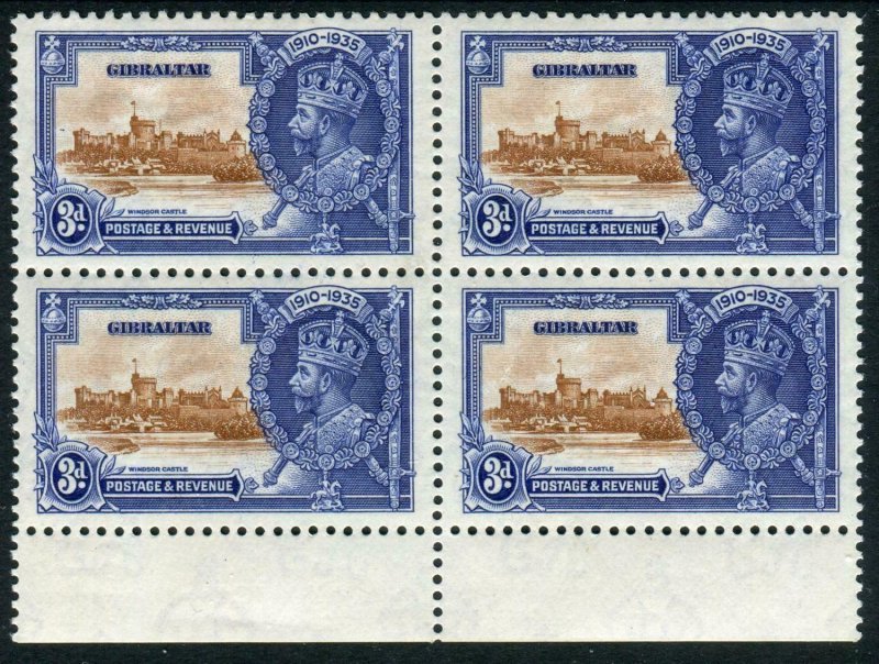 GIBRALTAR-1935 3d Brown & Deep Blue EXTRA FLAGSTAFF.  A lightly mounted mint exa