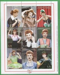 I Love Lucy Lucille Ball Commemorative Souvenir Stamp Sheet Comoro Islands E13