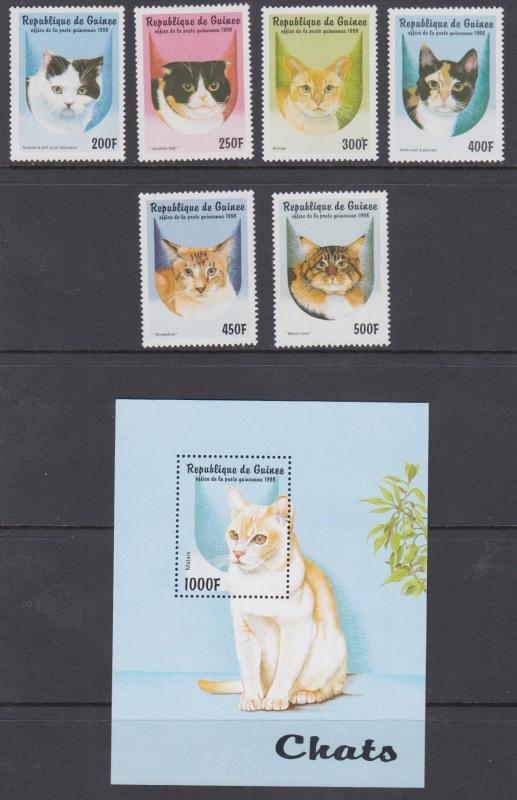 Guinea Sc 1431-3117 MNH. 1998 Cats + Souvenir Sheet, VF